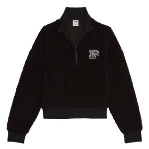 Victoria's Secret PINK Cozy Fleece Half-Zip Pullover in black sherpa